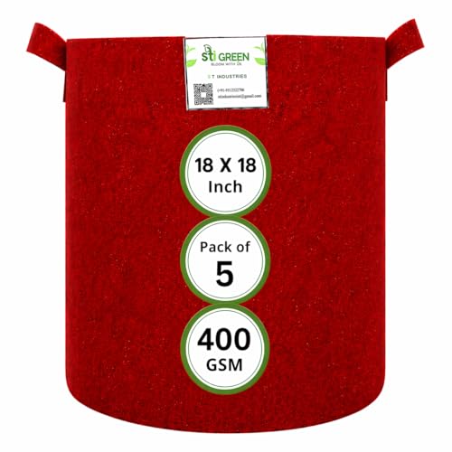 Image of Geo Fabric Grow Bags 18X18 Inch (Pack of 5) | 400 GSM UV-Protected Vegetable Plant Bag | Grow Bags for Terrace Gardening Maroon | Heavy Duty Plant Grow Bag