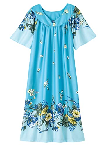 Image of AmeriMark Casual Women's Patio Muumuu House Dress Loose Comfortable Short Sleeve Sun Dress Lounger Gown Sleepwear for Ladies