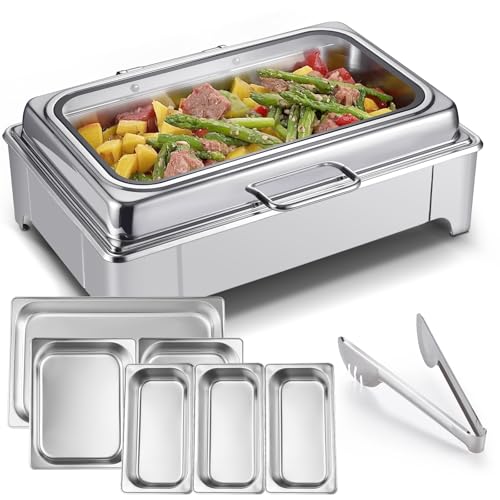 Electric Chafing Dish Buffet Server Set, Stainless Steel Full Size & Half-Size &Three-Section Food Pan with Temp Control, Roll Top Stainless Steel Food Warmers for Catering Buffet (A-01) by Tijvzk - Used condition - US$189.99