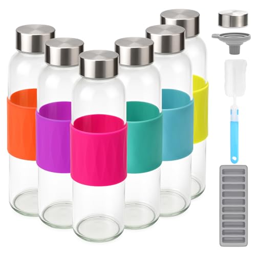 Zukro Glass Water Bottles with Lids & Silicone Grip Sleeve