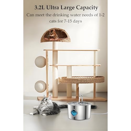 Fuente para agua para perros y gatos de 3.2L acero inoxidable miniatura 3