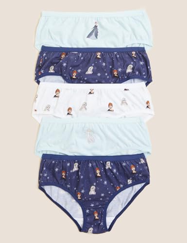 Image of Marks & Spencer Frozen Girls Cotton Printed High Rise Knicker (Pack of 5)