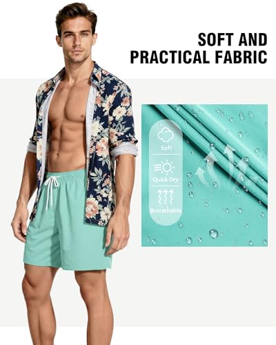 Image of Mens Swim Trunks with Compression Liner 2 in 1 Quick Dry Swimming Shorts Swimwear Bathing Suits with Pockets