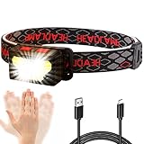 Favali LED Stirnlampe Wiederaufladbar, 1300 Lumen Superhell Kopflampe mit 6 Lichtmodi,Sensor und Rotlicht,IPX65 Wasserdichte Mini Stirnlampe für Joggen,Campen,Angeln,Laufen usw