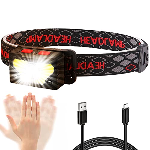 Favali Kopflampe Stirnlampe Led Wiederaufladbar Usb Akku Batterie Batteriebetrieben,Hellste Extrem Hell mit Bewegungssensor 1300 Lumen , 6 Lichtmodi IPX65 Wasserdicht Leichtgewichts Mini Stirnlampen Cover