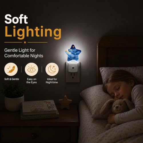 Image of Night Sky Plug in Star Night Light, Night Light with Sensor for Kids Nursery Bedroom, Decorative Soft Glow Lamp for Hallway Bathroom, Energy Saving
