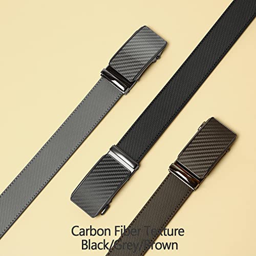 Image of 2 Pack Ratchet Belt 1 3 /8 inch, Mens leather Dress Belt in Gift Set Size 28 inch-62 inch Adjustable waist Trim to Fit