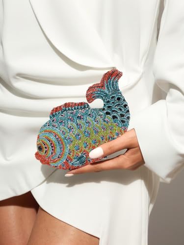 Image of Women Mini Fish Clutch Luxury Rhinestones Purse Sparkling Banquet Handbag Wedding Party Clutch Bag