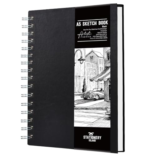 STATIONERY ISLAND Sketchbook A5, Cuaderno de Dibujo Tapa dura, 200 g/m² de papel de grueso, Cuaderno de bocetos con encuadernación en espiral, Libro de dibujo 50 hojas / 100 páginas