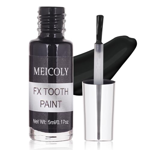MEICOLY Black Tooth Paint Black Out Tooth Tooth Blackout Rotten Decayed Cruddy Missing Teeth Makeup Professional Cosplay Teeth Temporary Teeth Paint for Halloween SFX Special Effects Makeup Dry Fast