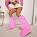 CELNEPHO Pink Women's Fur Boot Comfortable Furry Knee High Boots Round Toe Warm Snow Boots Fashion Winter Boots