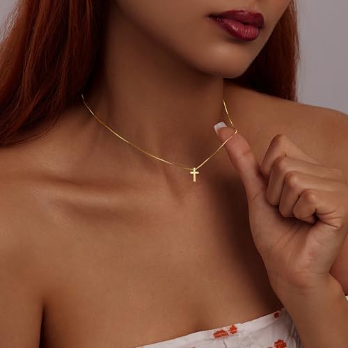 Cross Necklace for Women Girls, Dainty14K Real Gold Silver Plated Cross Choker Pendant Jewelry Non Tarnish Waterproof Trendy Cute Simple Small Necklace Easter Christian Baptism Religious Faith Jewelry Gifts3