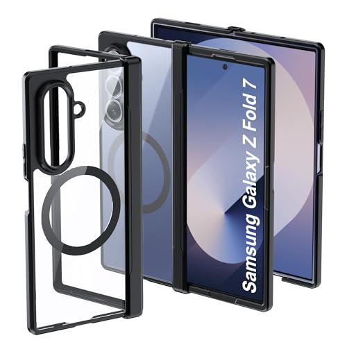 Tieeyivv Funda Magnética para Samsung Galaxy Z Fold 7 5G Case Compatible con MagSafe, Frame Funda de Silicona Flexible + PC Acrílico Carcasa Transparent Slim Antigolpes Cover