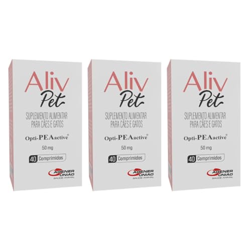 3 Aliv Pet 50 Mg Suplemento Alimentar para Cães Cachorro Cão Gatos 40 comprimidos Kit