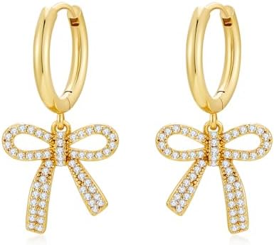 Bow Hoop Bow Earrings for Women, Rhinestone Drop Dangle Earrings for Daily Wear or Gift