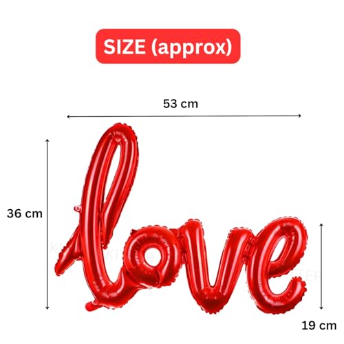 Image of KITTER Love Red Foil Balloon | Foil Party Balloons Decoration for Birthday, Anniversary, Ring Ceremony, Welcome, Festival, Wedding, Valentine Day Celebration | Cursive Font Love Balloon Red Color