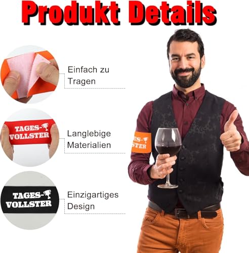 jiawaggag KapitänsbindeTagesvollster Armbinde mit Klett 35 * 7cm Armbinde Klettverschluss für Geburtstag Vereinsfeier Karneval Junggessellenabschiede (Parteien, Orange)