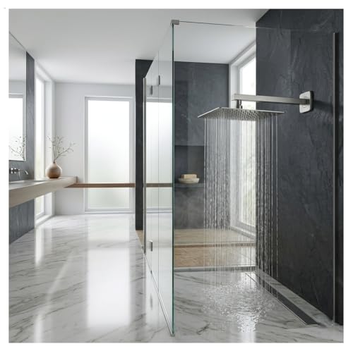 Image of ALTURAS Stainless Steel Square Overhead Shower Rain Shower Head for Bathroom With Arm (8in shower with 12in arm)