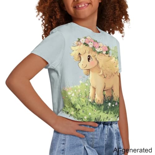 Image of Cute Crop Tops for Girls Short Sleeve Summer T Shirts Fashion Graphic Tees Crew Neck Pullover Tee 5-14 Years