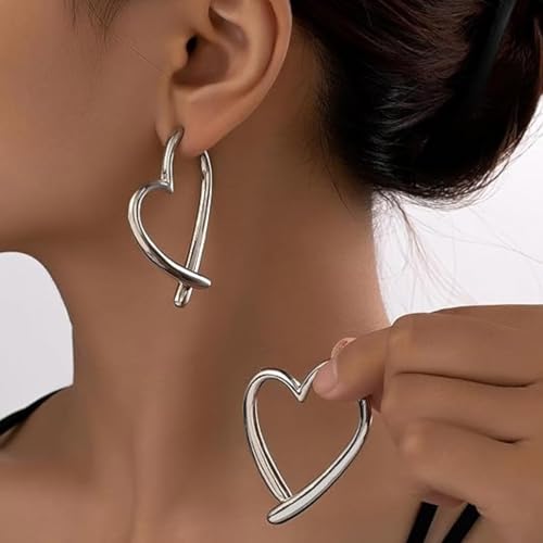 Big Heart Hoop Statement Earrings for Women Large Asymmetrical Love Shaped Drop Dangle Earrings Minimalist2