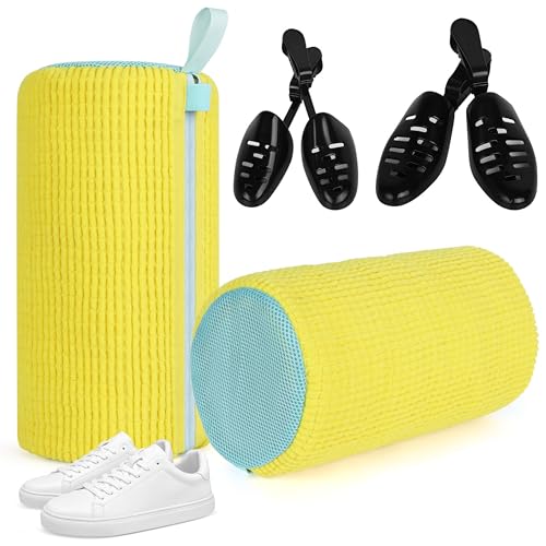JEYTIFUL Lot de 2 sacs de lavage pour chaussures - Nettoyage à 360 ° - Absorbe les chocs et réduit le bruit - Réutilisable - Pour filet à linge et sèche-linge - Jaune