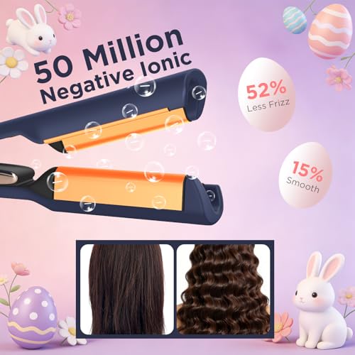 Image of Aima Beauty 1 Inch Deep Wave Curling Iron Hair Crimper Waver Beach Waves | Memory Timer Hair Waver, Adjustable Temp Travel Dual Voltage Anti-Scald Lasting Style Ionic Anti-Frizz, Prussian Blue