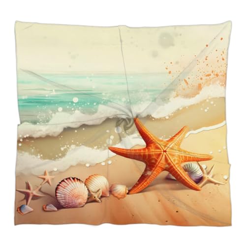 Square Head Scarf Wave Starfish Beach Bandana Silk Feel Like Hair Wrap Shawl Lightweight Scarves Fashion Accessories for Women Girls