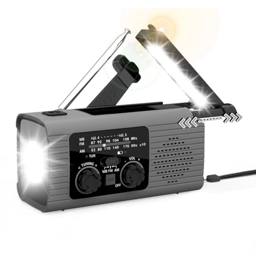 Radio d'urgence manivelle AM/FM avec éclairage puissant de secours intégré