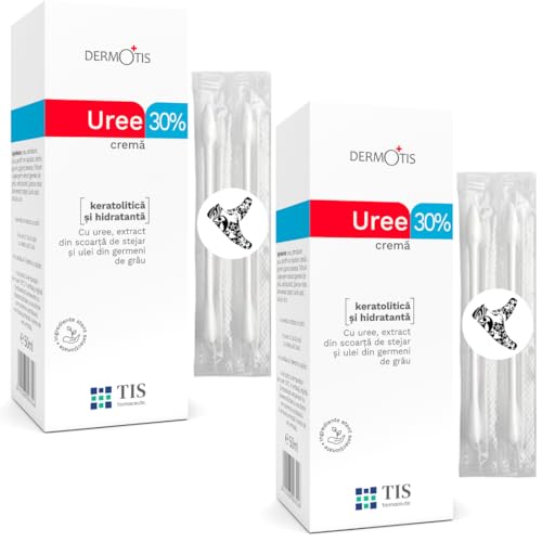 TIS Urea Creme 30% - Ekzem, Keratose, Psoriasis, Hautausbrüche, trockene, rissige Haut - verbessert das Erscheinungsbild von Wunden und Narben | Milchsäure (AHA), Weizenkeimöl + Wattestäbchen - 2 x50g