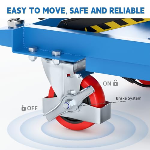 Hydraulic Lift Table Cart, Double Scissor Lift, 330 Lbs Capacity, 50" Height with Non-Slip Pad, 4 Safety Bumper PU Wheels, Ideal for Home, Garage, Supermarket, Factory, Warehouse, Construction