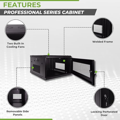 Image of NavePoint 6U Server Rack Enclosure - 23.6 inch Deep, Wall Mount Network Cabinet with Locking Perforated Door, 19 inch IT Equipment Compatible, Network Rack, Removable Side Panels, Black