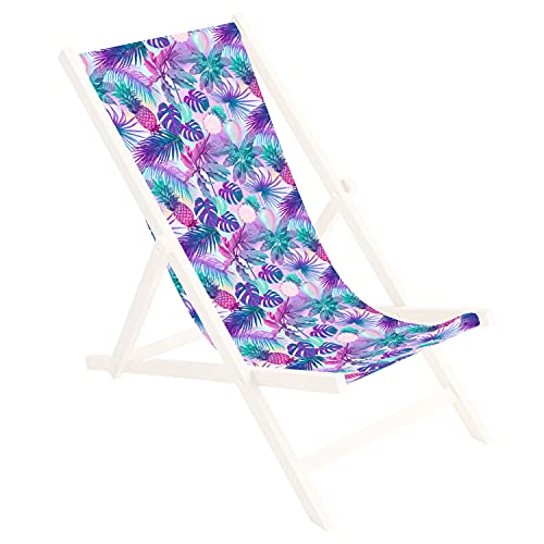 Ferocity Toile de Rechange 131x44 cm, Tissu De Remplacement De Fauteuil de Plage, Chaise Longue Pliante en Bois Motif Palmiers Magenta-Turquoise [119]