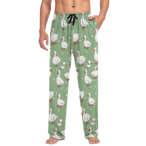 Men’s Cute Ducks Pajama Pants with Pockets, Comfortable Lounge Sleep Bottoms#3673