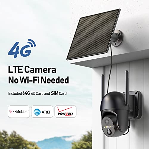 4G Lte Cellular Solar Security Camera Wireless Outdoor, No Wifi Battery Cameras(Verizon, At&T And T-Mobile), 360° View, 2K Color Night Vision, Pir Motion Sensor, 2 Way Audio(64G Sd&Sim Card Included) #TOP1