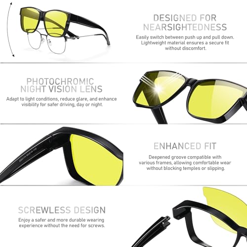 Image of GEGURI Night Vision Glasses, Night Driving Fit Over Glasses Polarized Anti-Glare for Men & Women Yellow Lens, Normal