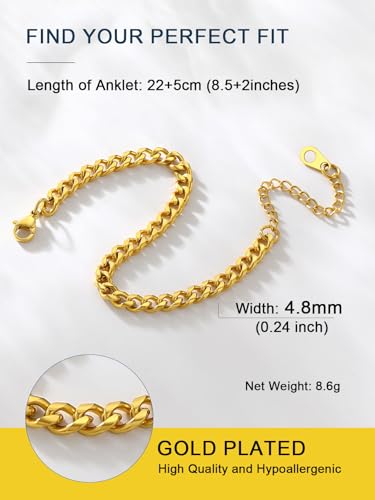 Image of ChainsPro Resizable Anklet Chain for Women Men, Figaro /Wheat /Twist Rope /Cuban Foot Bracelet-Strong with Good Clasp-18K Gold Plated(Send Gift Box)