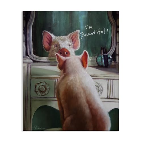 Stupell Industries AAP-212_CN_16X20 I'M Beautiful Painted Pig In Mirror Illustration Wall Art cover