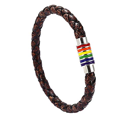 Image of Leather Braided LGBT Rainbow Bangle Bracelet - Gay & Lesbian Pride
