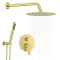 KOJOX 10 Inch Brushed Gold Shower System with High Pressure Rain Shower Head, Handheld Shower head, Bathroom Mixer Shower Set Wall Mounted Shower Faucet Rough-in Valve and Trim Kit