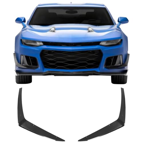 IKON MOTORSPORTS, Front Canards Replacement Compatible with 2014-2024 Chevrolet Camaro, ZL1 Style Unpainted Black ABS Plastic Front Bumper Side Canards Dive Planes Fin 2PCS