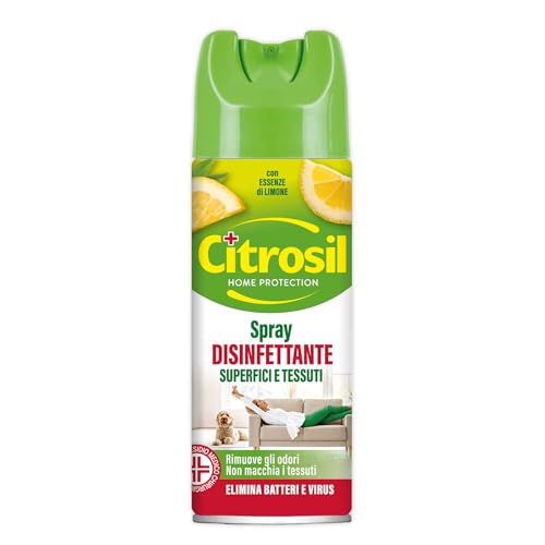 Citrosil Disinfettante Spray, Superfici e Tessuti, Elimina Fino al 99,9% di Virus e Batteri, Essenze di Limone, 300 ml