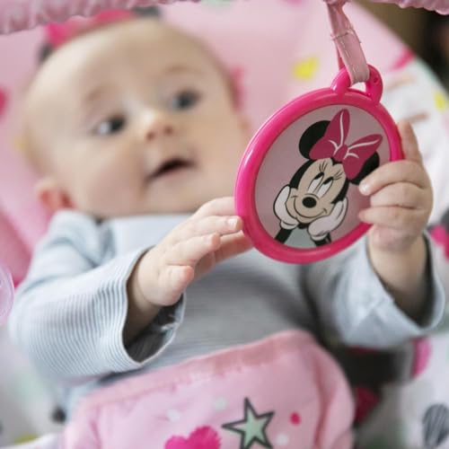 Bright Starts, Disney Baby, Minnie Mouse Spotty Dotty, Babywippe Babyschaukel mit Vibrationen, maschinenwaschbarem Sitzpolster, rutschfesten Füßen, 2 Hängespielzeugen, 0-6 monate