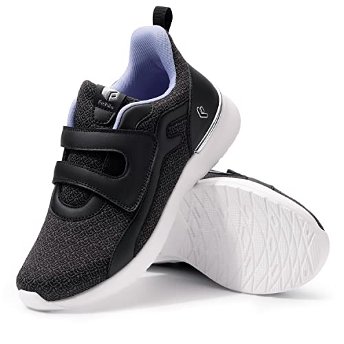 FitVille Weit Klettverschluss Walking Schuhe Damen Freizeit Turnschuhe für ältere Frauen Leichte...