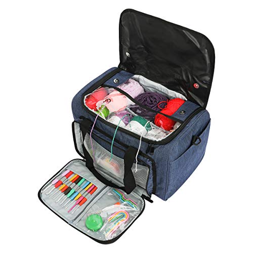 Looen Yarn Knitting Storage Tote-Large Capacity Crochet Organizer Portable Travel Bag with Shoulder Strap Crochet Hooks Case for Unfinished Bulk Project