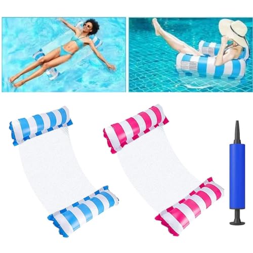 Set da 2 Amaca Gonfiabile Galleggiante, Amaca Galleggiante 4 in 1 Con Comoda Rete In Poliestere, Materassino Mare Ideale Anche Per Piscina. Pompetta Per Gonfiare Inclusa