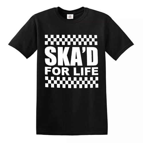 SKA’D for Life T-Shirt SKA 2 Tone Music Retro Reggae Rudeboy Skinhead Top Tee (Black White Print, 4XL)