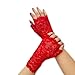 Instiqueo Short Floral Fingerless Lace Gloves for Women (Red)