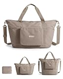 BAGSMART Foldable Travel Bag, 37L Expendable Personal Item Bag, Lightweight Weekender Bags for Women, Water Resistant Extra Carry on for Travel, Camel