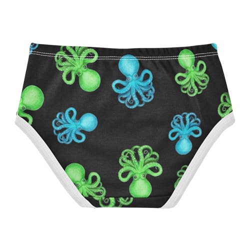 Vibrant Green Blue Octopuses Black Cute Panties Girl Toddler Girls Underwear Cotton Fun Briefs Underpants 2t2