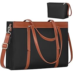 Maletin Oficina Mujer KTMOUW Bolsos Universidad Mujer Impermeable Bolso para Ordenador Portatil 15.6 Pulgadas Grandes Shopper Bolsos con Puerto de Carga USB 2 Piezas Negro
